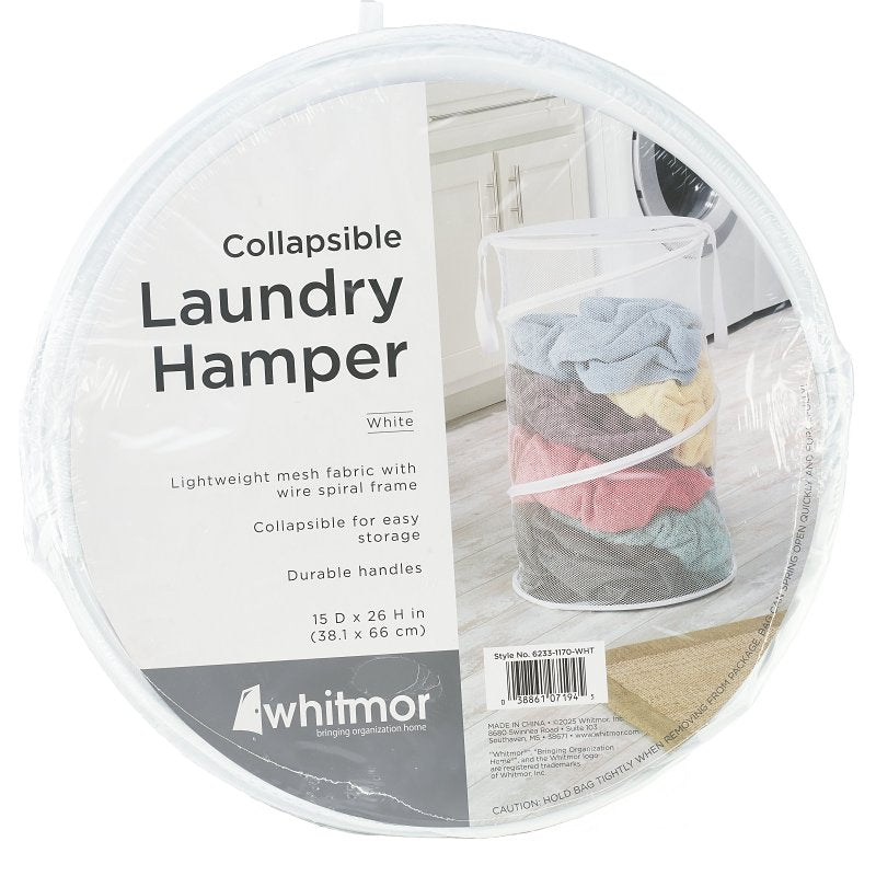 Whitmor 6233-1170-WHT Collapsible Hamper, Polyester Bag, White, 15 in W
