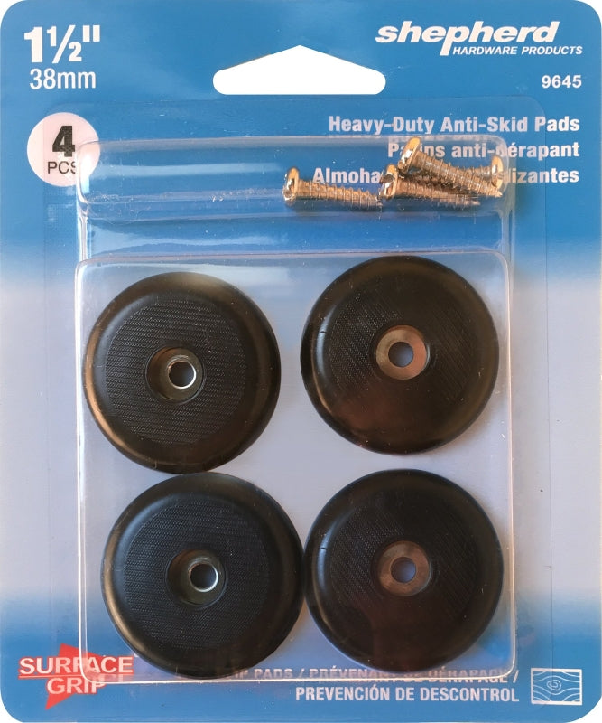 Shepherd Hardware SURFACE GRIP Series 9645 Surface-Grip Screw-On Non-Slip Furniture Pad, 75 lb, PVC, Black