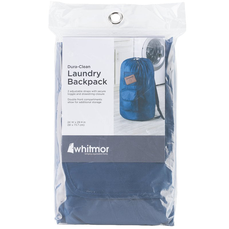Whitmor 6403-5126-DKDNM Laundry Backpack, 15 lb Capacity, Toggle Closure, Polyester, Dark Denim