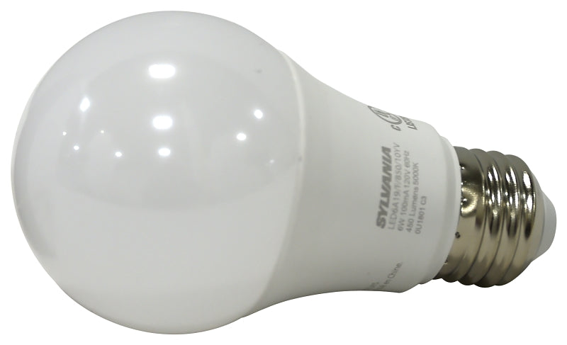 Sylvania 74084 LED Bulb, 450 Lumens, 6 W, A19 Lamp, 40 W Equivalent, E26 Lamp Base, Frosted