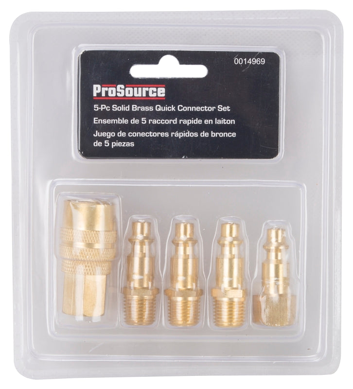 ProSource DZA019 5-Piece Hose Coupler Set, 1/4 in, MNPT, Brass, Brass