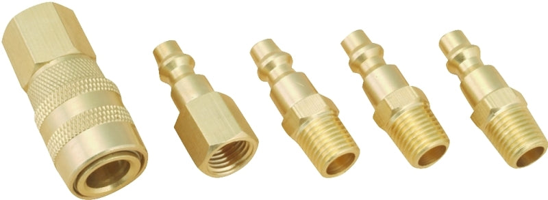 ProSource DZA019 5-Piece Hose Coupler Set, 1/4 in, MNPT, Brass, Brass