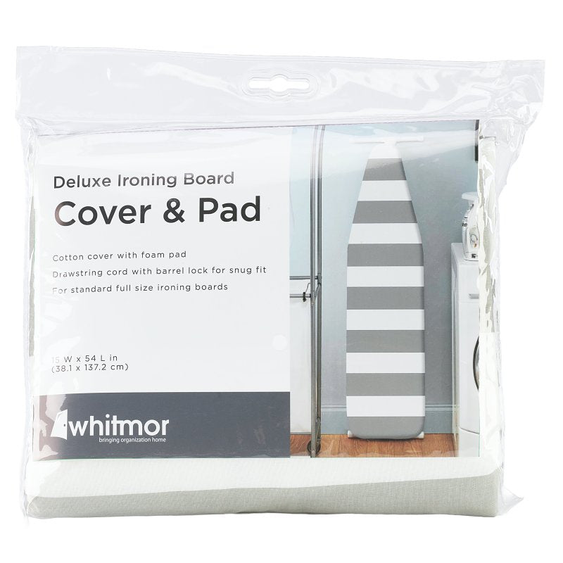 Whitmor 6880-100-STRPLMA Ironing Board Cover and Pad, 54 in L, 15 in W, 1/4 in H, Cotton/Foam, Paloma Gray Stripe