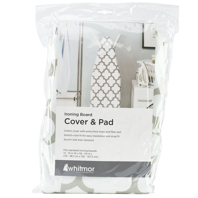 Whitmor 6880-833-MEDFGRY Ironing Board Cover and Pad, 54 in L, 15 in W, Fiber, Medallion Gray