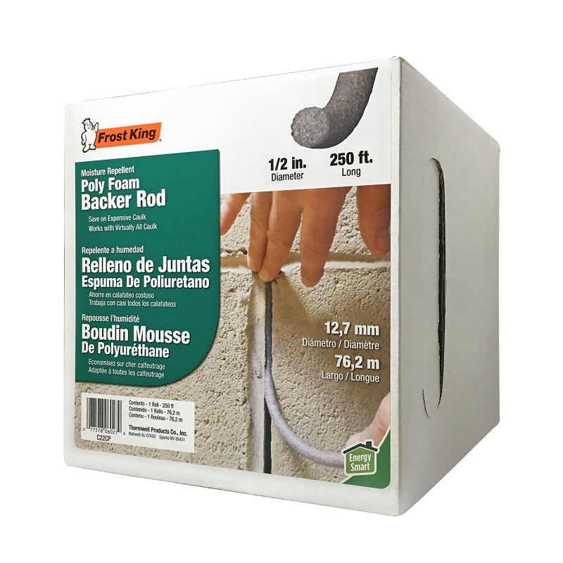 Frost King C22CP Caulk Saver Tape, 1/2 in W, 250 ft L, Poly Foam, Gray