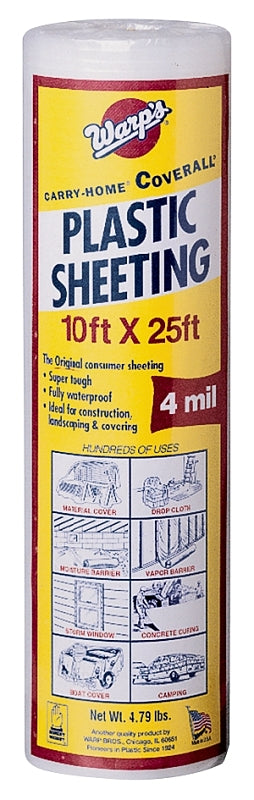 Carry-Home SP-4CH10-C Poly Film, 25 ft L, 10 ft W, 4 mil Thick, Polyethylene Backing, Clear