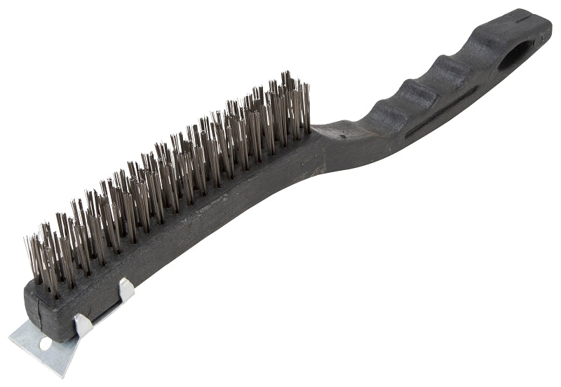 ProSource SJ3133-S Wire Brush with Scraper, 1-3/8 in L Trim, Metallic Bristle, 5/8 in W Brush, 13-1/2 in OAL