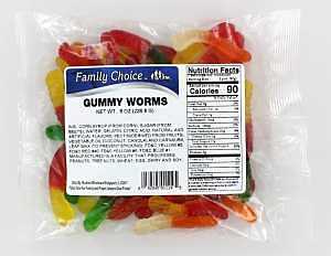 Family Choice 1119 Gummy Worm Candy, 8 oz, Pack of 12
