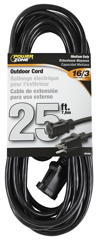 PowerZone OR502625 Extension Cord, 16/3 AWG Cable, 258 ft L, 13 A, Black