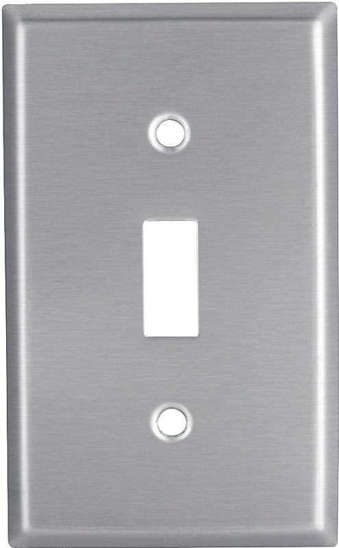 Eaton 93071-BOX1 Toggle Wallplate, 4-1/2 in L, 2-3/4 in W, 1-Gang, Stainless Steel, Clear, Satin