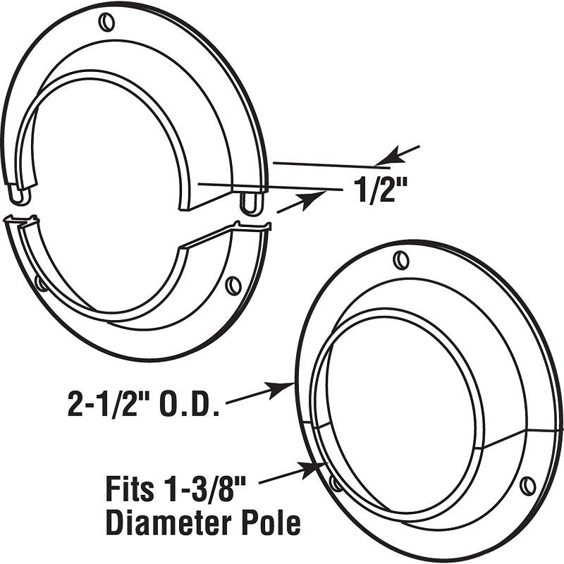 Prime-Line N 7050 Closet Pole Socket, For: 1-3/8 in Closet Pole, Zinc, White