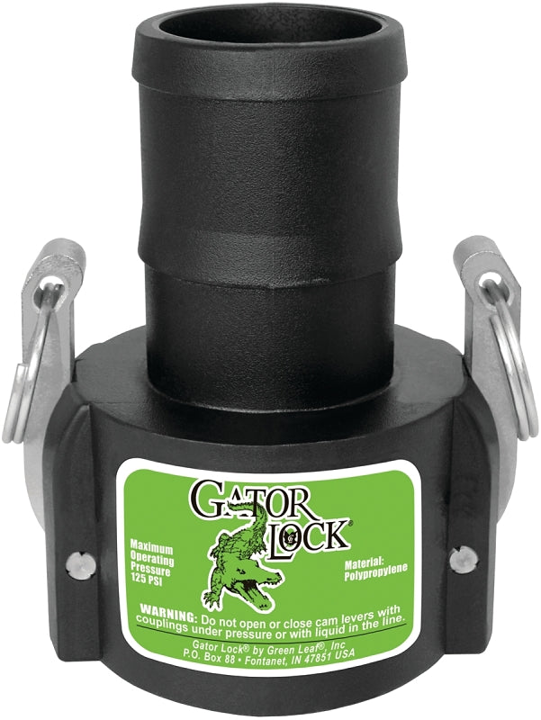 Green Leaf C Series 150C/GLP150CNL Cam Lever Coupling, 1-1/2 in, Female x Hose Barbed, Glass Filled Polypropylene