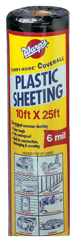 Carry-Home SP-6CH10-B Poly Film, 25 ft L, 10 ft W, 6 mil Thick, Polyethylene Backing, Black, Pack of 6