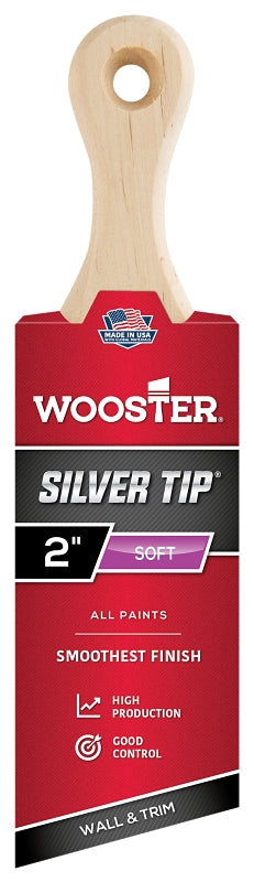 Wooster Silver Tip 5225-2 Paint Brush, 2 in W, 2-11/16 in L Bristle, Polyester Bristle, Short Handle