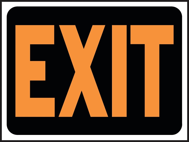 Hy-Ko Hy-Glo Series 3003 Identification Sign, Rectangular, Exit, Fluorescent Orange Legend, Black Background, Plastic, Pack of 10