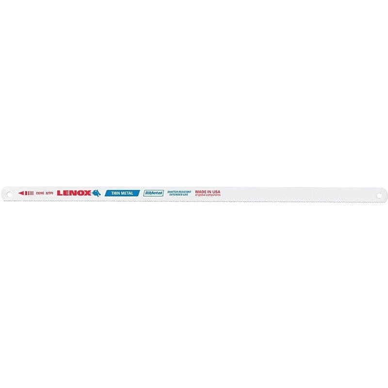 Lenox 20146V232HE Hacksaw Blade, Tuff Teeth, Bi-Metal, 1/2 in W, 12 in L, 32 TPI, Steel Cutting Edge, 10/PK