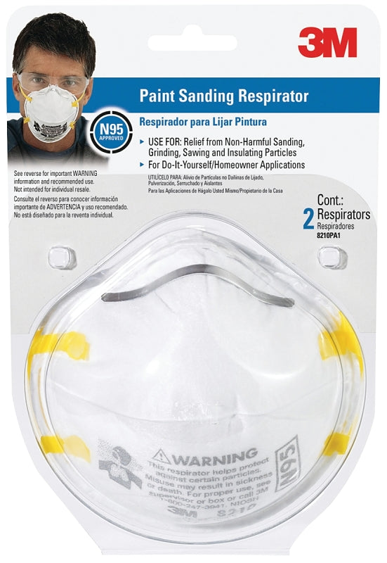 3M 8210PA1-A/8654 Paint Sanding Respirator, N95 Filter Class, 95 % Filter Efficiency, White