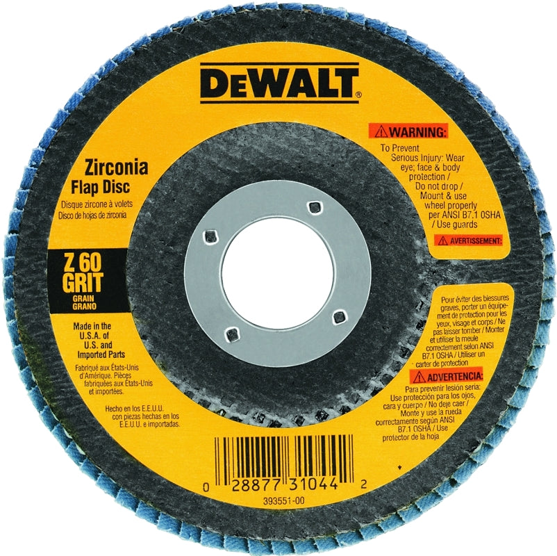 DEWALT HP DW8310 Flap Disc, 4-1/2 in Dia, 7/8 in Arbor, 120 Grit, Fine, Zirconia Abrasive, Fiberglass Backing