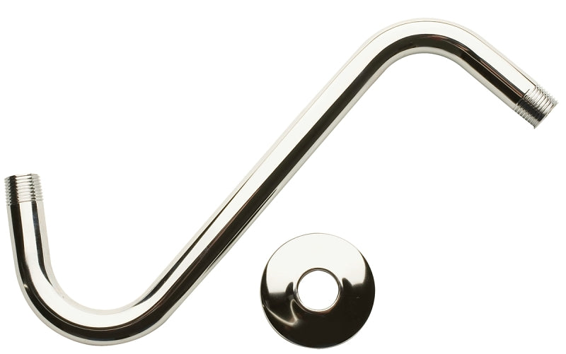Plumb Pak PP825-19 Shower Arm With Flange, 1/2 in Connection, MIP, 8 in L, Brass, Chrome-Plated, S