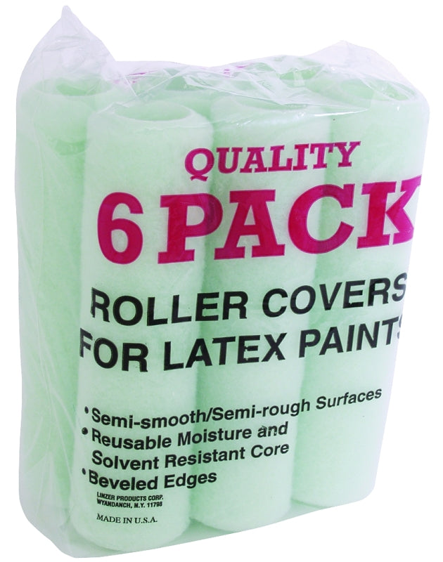 Linzer RC 139 Roller Cover, 3/8 in Thick Nap, 9 in L, Polyester Cover, 6/PK
