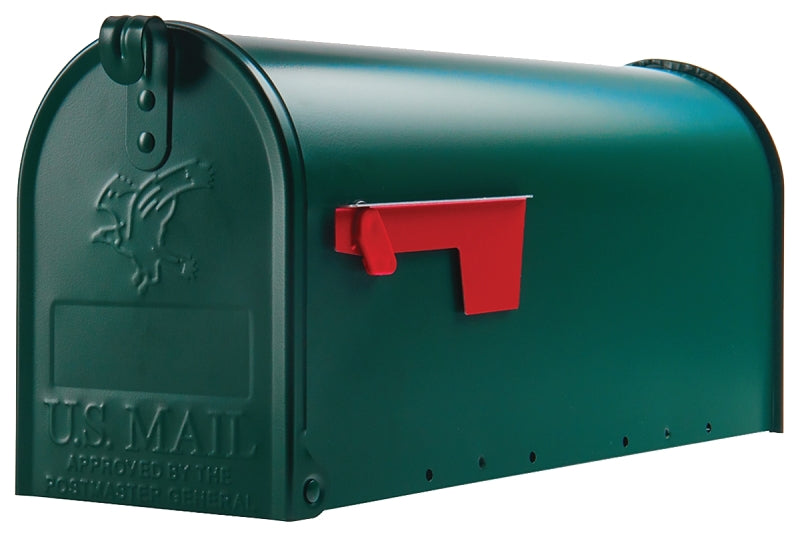 Gibraltar Mailboxes Elite Series E1100G00 Mailbox, 800 cu-in, Steel, Powder-Coated, 6.9 in W, 20.1 in D, 8.9 in H, Green