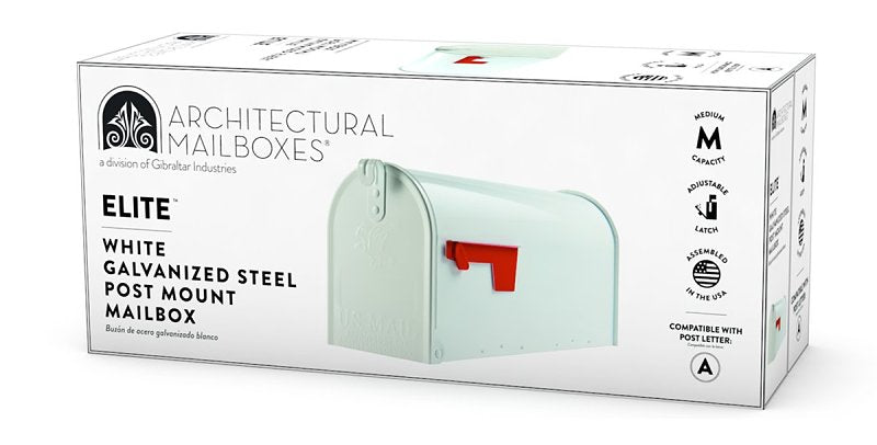 Gibraltar Mailboxes Elite Series E1100W00 Mailbox, 800 cu-in Capacity, Galvanized Steel, Powder-Coated, 6.9 in W, White
