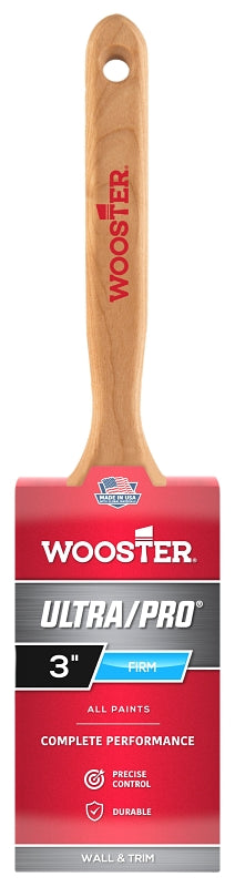 Wooster 4175-3 Paint Brush, 3 in W, 3-3/16 in L Bristle, Nylon/Polyester Bristle, Flat Sash Handle