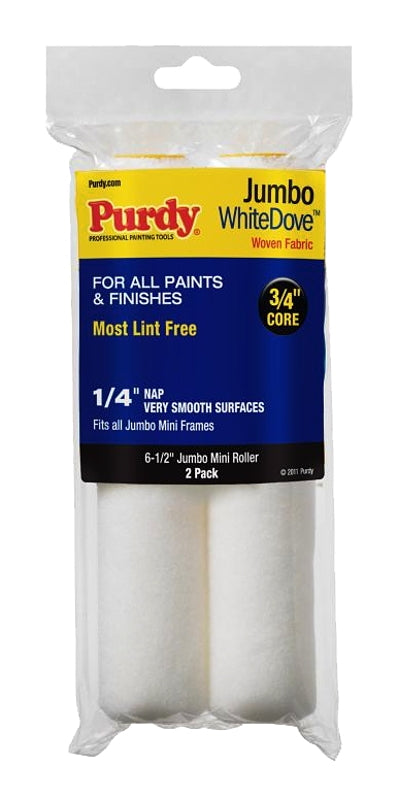 Purdy White Dove 140626010 Jumbo Mini Roller Cover, 1/4 in Thick Nap, 6-1/2 in L, Dralon Fabric Cover