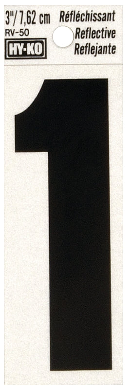 Hy-Ko RV-50/1 Reflective Sign, Character: 1, 3 in H Character, Black Character, Silver Background, Vinyl, Pack of 10