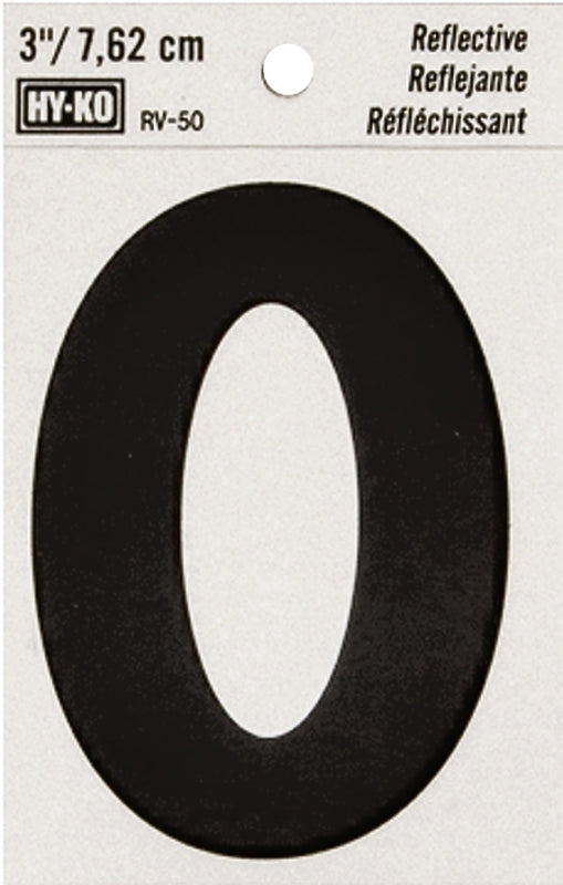 Hy-Ko RV-50 Series RV-50/0 Self-Adhesive Reflective Number, Character: 0, 3 in H Character, Black Character, Vinyl, Pack of 10