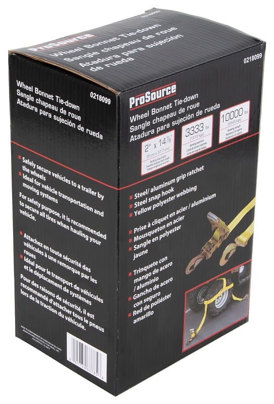 ProSource FH4016 Tie-Down, 2 in W, 14-7/8 in L, Metal/Polyester, Yellow, 3333 lb, Ratchet, Snap Hook End Fitting