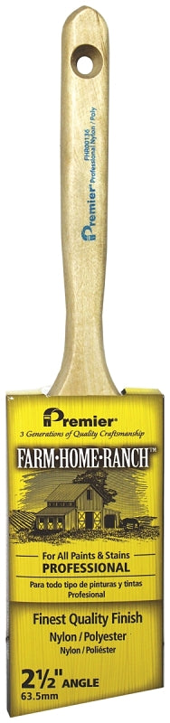 Premier FHR00136 Paint Brush, 2-1/2 in W, Angular Sash Brush, 3 in L Bristle, Nylon/Polyester Bristle