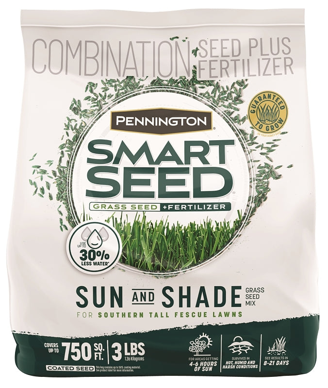 Pennington SMART SEED 100543722 Grass Seed and Fertilizer Mix, 3 lb Bag