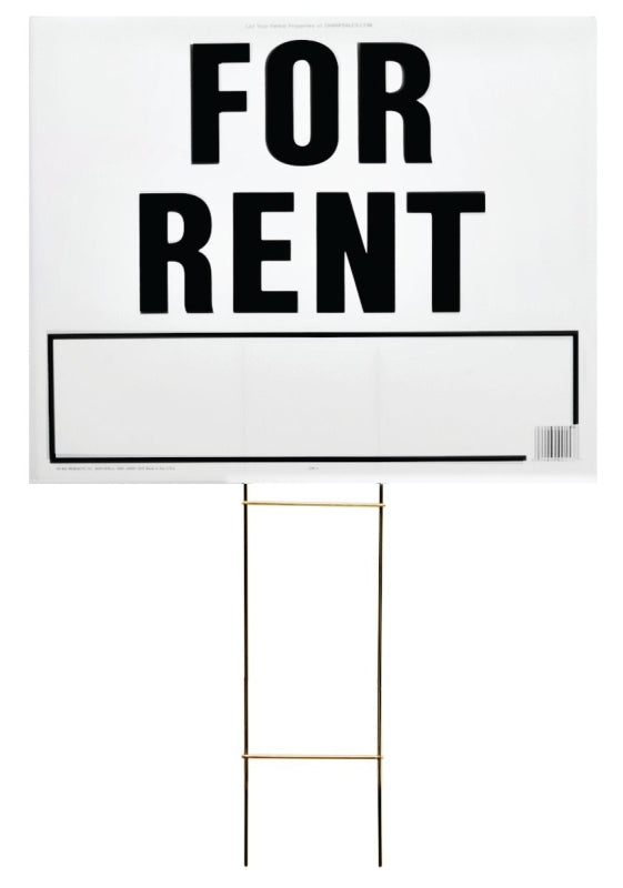 Hy-Ko LFR-4 Lawn Sign, Rectangular, FOR RENT, Black Legend, White Background, Plastic, 19 in H x 24 in W Dimensions, Pack of 5