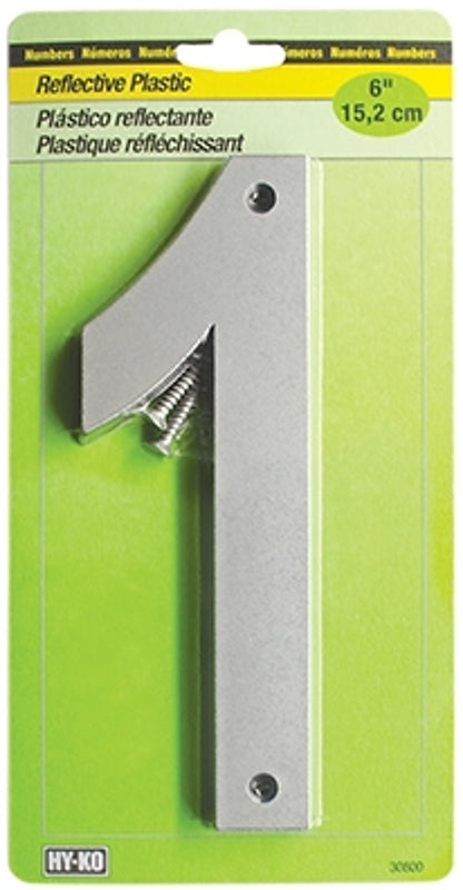 Hy-Ko 30800 Series 30801 Reflective Sign, Character: 1, 6 in H Character, Black/Silver Character, Plastic, Pack of 5