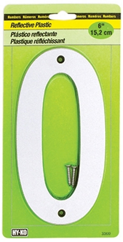 Hy-Ko 30800 Series 30810 Reflective House Number, Character: 0, 6 in H Character, Black/Silver Character, Plastic, Pack of 5