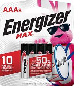 Energizer E92MP-8 Battery, 1.5 V Battery, 1250 mAh, AAA Battery, Alkaline, Manganese Dioxide, Zinc, 8/PK