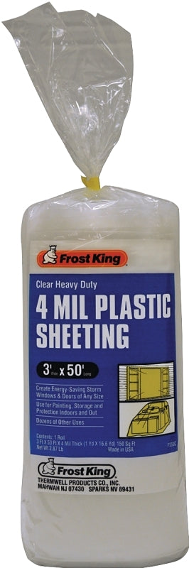 Frost King P350CW Polyethylene Sheeting, 50 ft L, 3 ft W, 4 mil Thick, Clear