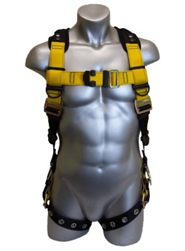 Guardian Fall Protection 37113 Full Body Harness, M/L, Polyester Webbing, Black/Yellow, Side D-Ring Locations