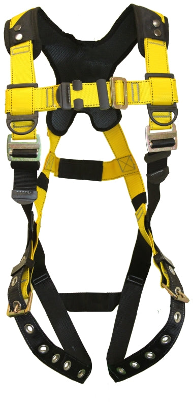 Guardian Fall Protection 37106 Full Body Harness, XL/2XL, 130 to 420 lb, Polyester Webbing, Black/Yellow