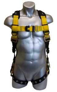 Guardian Fall Protection 37114 Full Body Harness, XL/2XL, Polyester Webbing, Black/Yellow