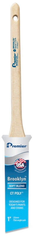 Premier Brooklyn 17279 Paint Brush, 1 in W, Thin Angle Sash Brush, 2-1/8 in L Bristle, Polyester Bristle