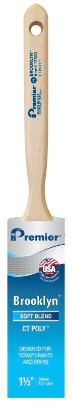 Premier Brooklyn 17300 Paint Brush, 1-1/2 in W, Flat Sash Brush, 2-1/2 in L Bristle, Polyester Bristle