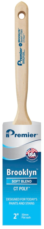 Premier Brooklyn 17301 Paint Brush, 2 in W, Flat Sash Brush, 2-3/4 in L Bristle, Polyester Bristle