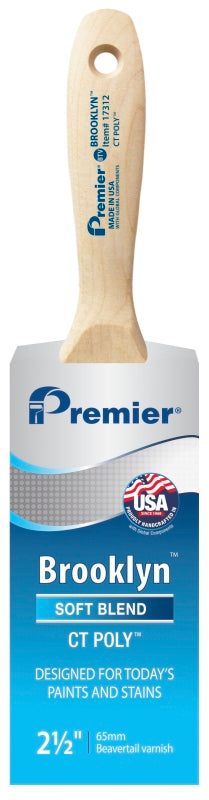 Premier Brooklyn 17312 Paint Brush, 2-1/2 in W, Beavertail Varnish Brush, 3 in L Bristle, Polyester Bristle