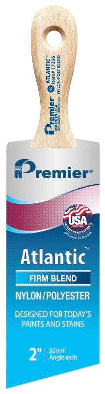 Premier Atlantic 17356 Paint Brush, 2 in W, Short Sash Brush, 2-11/16 in L Bristle, Nylon/Polyester Bristle