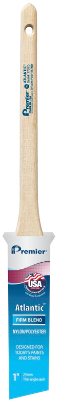 Premier Atlantic 17320 Paint Brush, 1 in W, Thin Angle Sash Brush, 2-3/16 in L Bristle, Nylon/Polyester Bristle