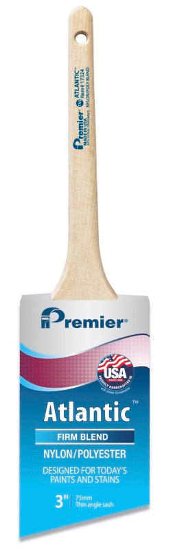 Premier Atlantic 17324 Paint Brush, 3 in W, Thin Angle Sash Brush, 2-15/16 in L Bristle, Nylon/Polyester Bristle
