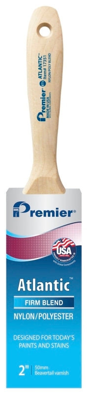 Premier Atlantic 17351 Paint Brush, 2 in W, Beavertail Varnish Brush, 2-11/16 in L Bristle, Nylon/Polyester Bristle