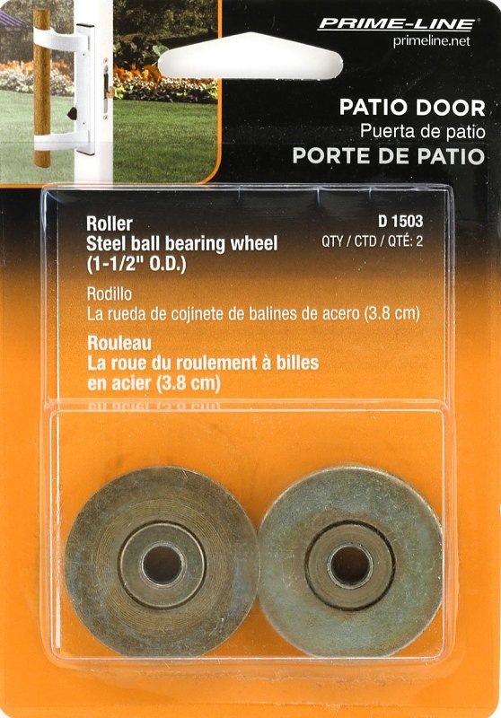 Prime-Line D 1503 Door Roller, 1/4 in ID x 1-1/2 in OD Dia Roller, 5/16 in W Roller, Steel, 2-Roller